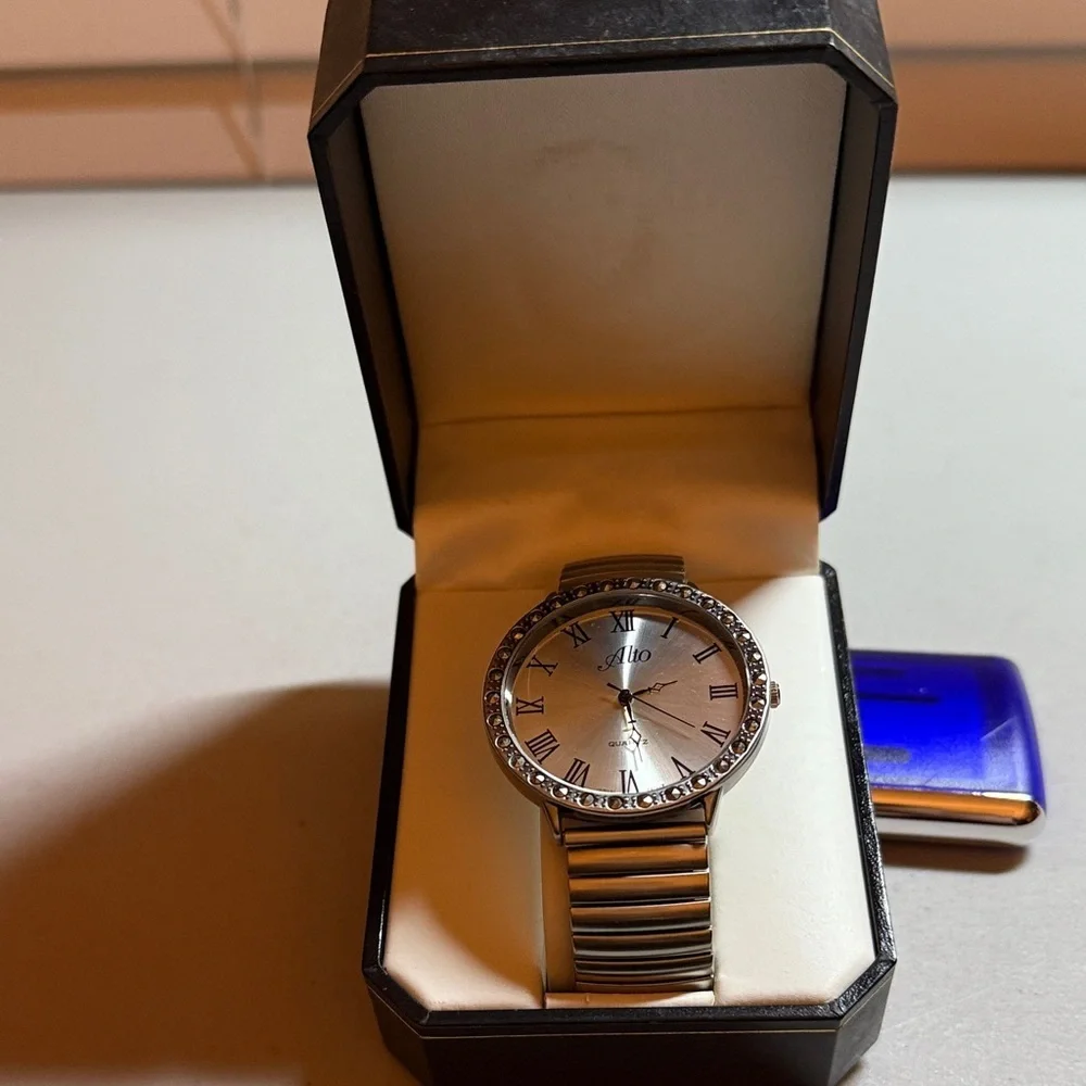 Alto Silvertone Watch with marcasite Accents